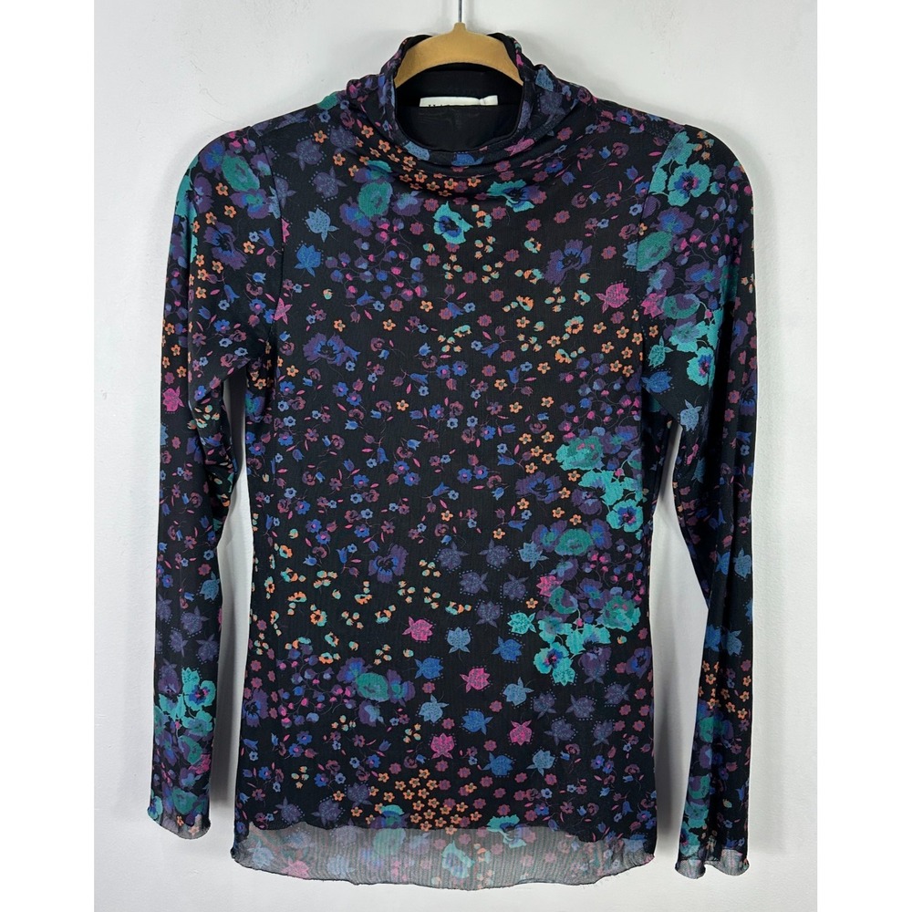 Hale Bob Sheer Mesh Floral Mock Neck‎ Top Womens XS Whimsigoth Fairy Grunge Boho
